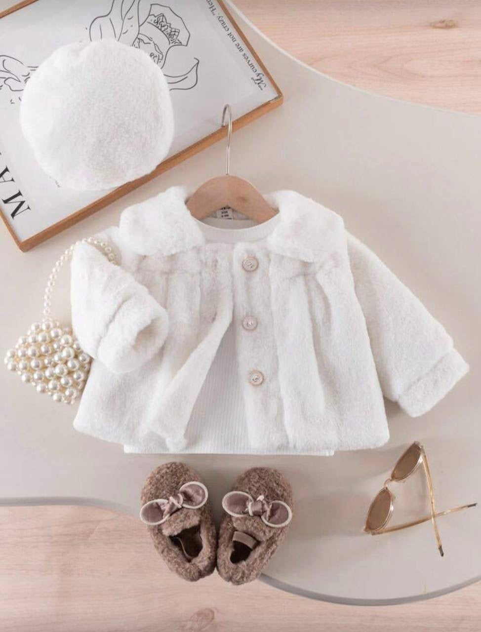 جاكيت فرو حراري ناعم بناتي مبطن — طاقية + جاكيت