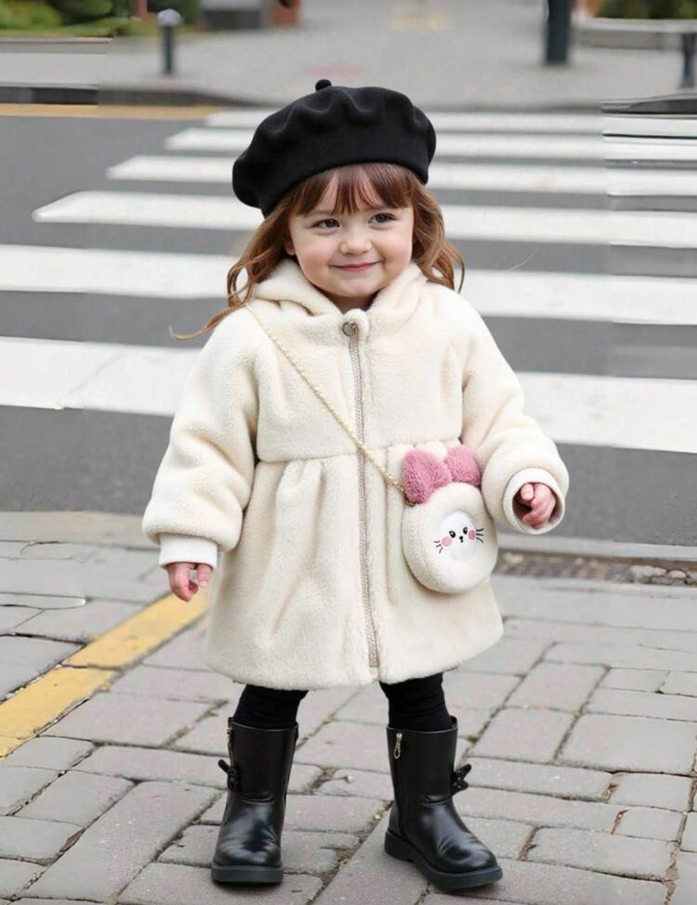 جاكيت فرو بناتي شتوي بأذنين كيوت وشنطة صغيرة - Kenda Shop