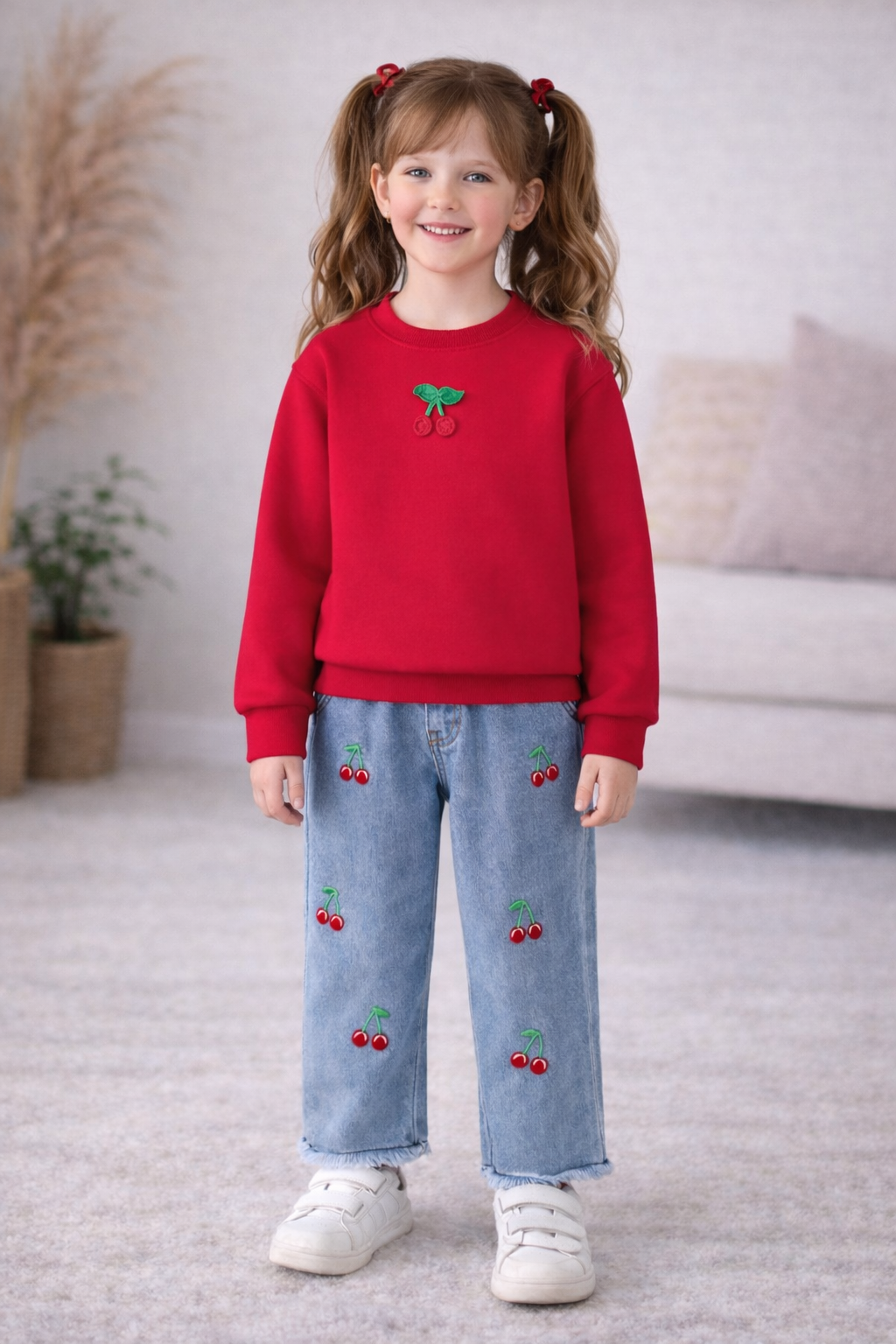 طقم قطعتين سويت شيرت ميلتون حراري  كريز وبنطلون جينز وايد بيج - Kenda Shop