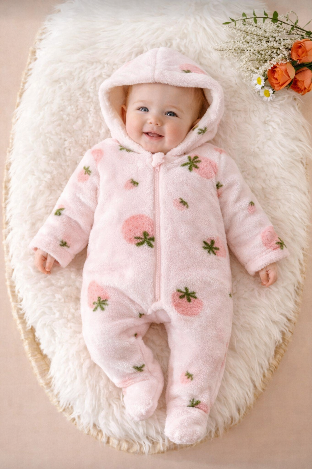 سلوبت فرو بولار حراري شتوي مبطن للبيبي بتصميم فراولة - Kenda Shop