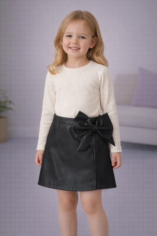 جيبة جلد اسود بفيونكة - Kenda Shop