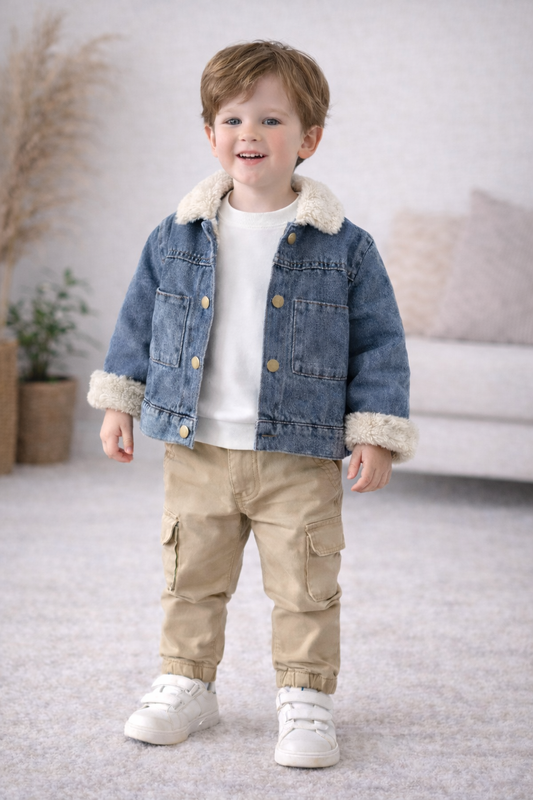 جاكيت جينز ازرق مبطن فرو حراري - Kenda Shop