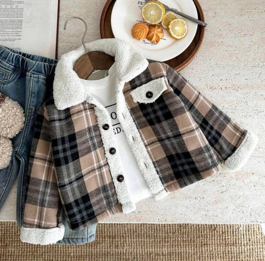 جاكيت فقط أطفال شتوي مبطن فرو حراري  – كاروهات