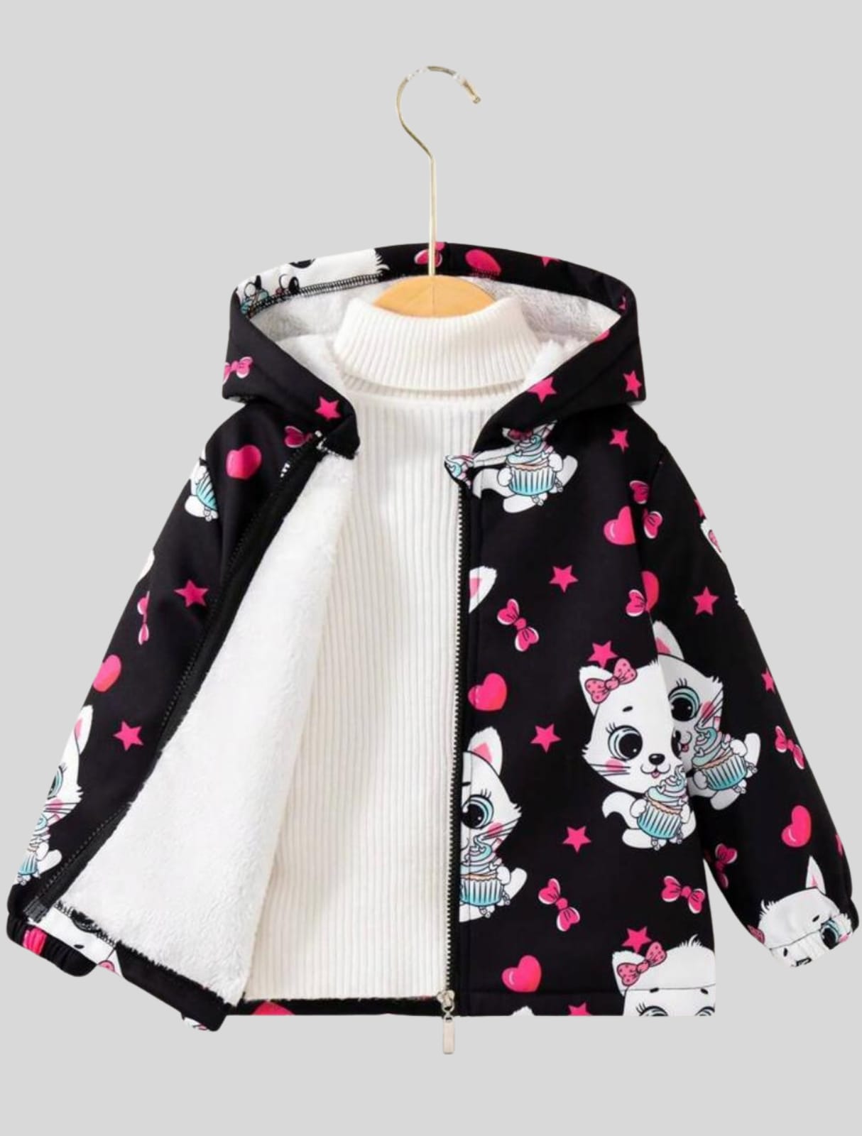 جاكيت بناتي مبطن فرو عليه قطط