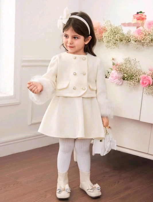 طقم بناتي جاكيت صوف منسوج بفرو وجيبة - Kenda Shop