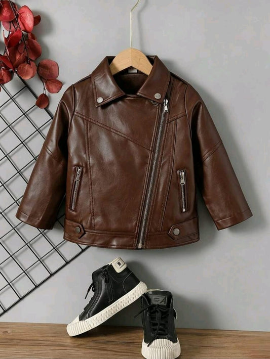 جاكيت أطفال جلد بيكر مبطن فرو - Kenda Shop