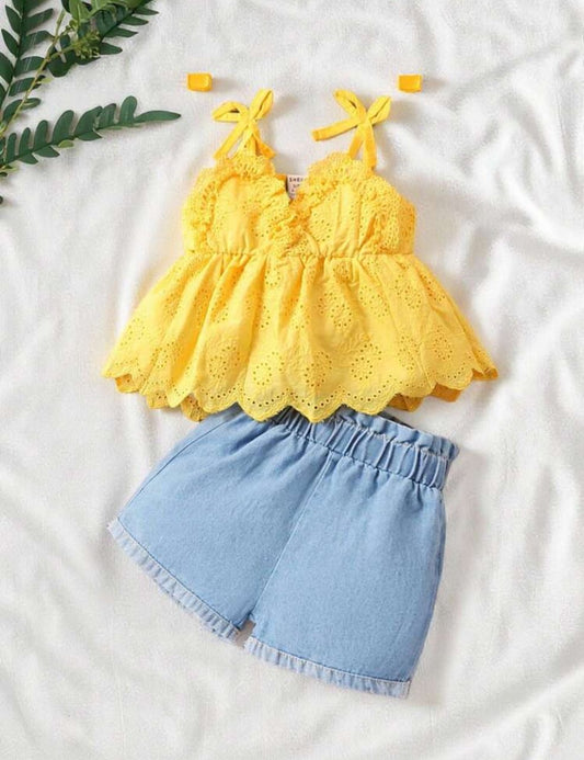 طقم قطعتين توب + شورت جينز - Kenda Shop