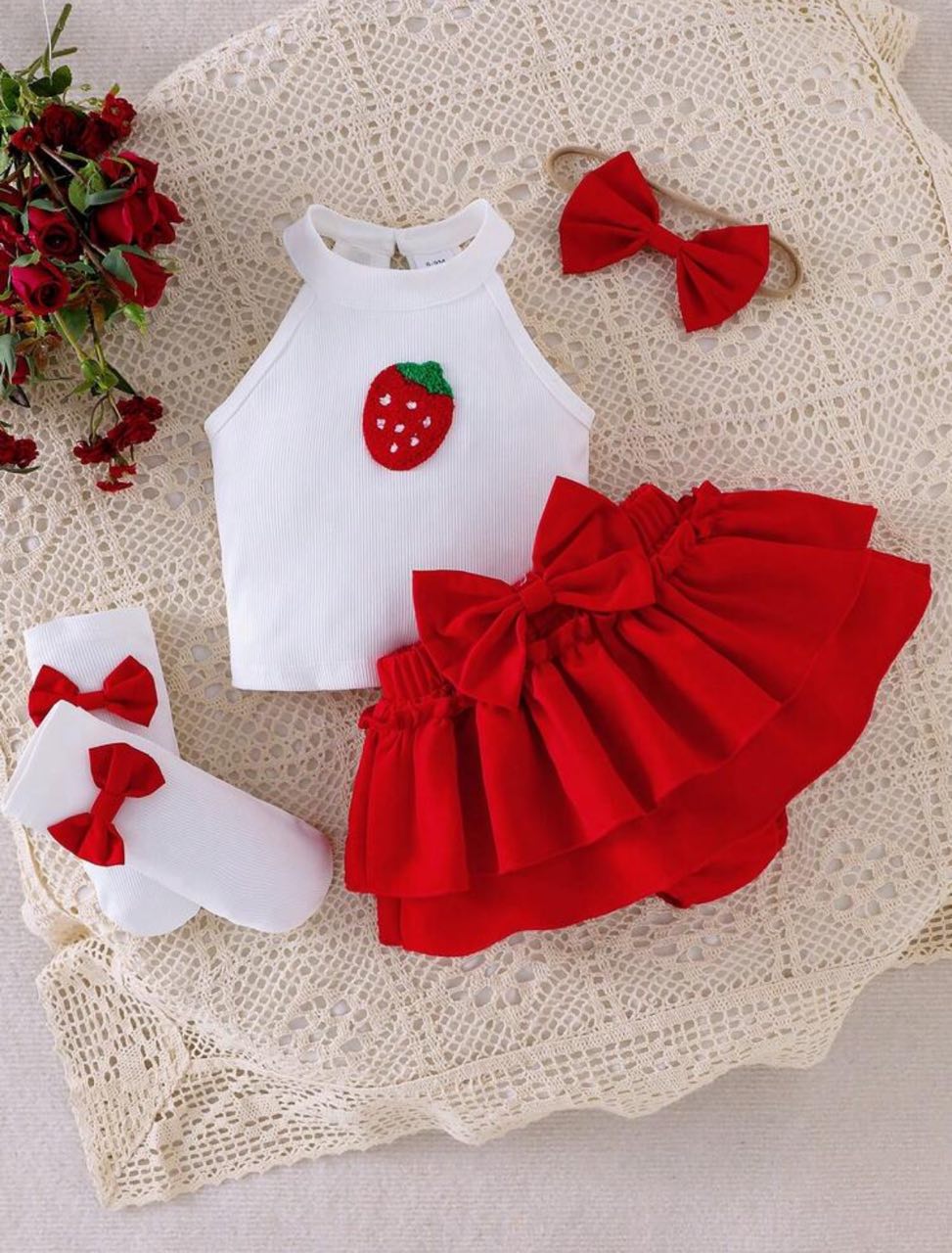 سالوبيت فراولة بالجيبة + سورتيت + كولون قصير - Kenda Shop